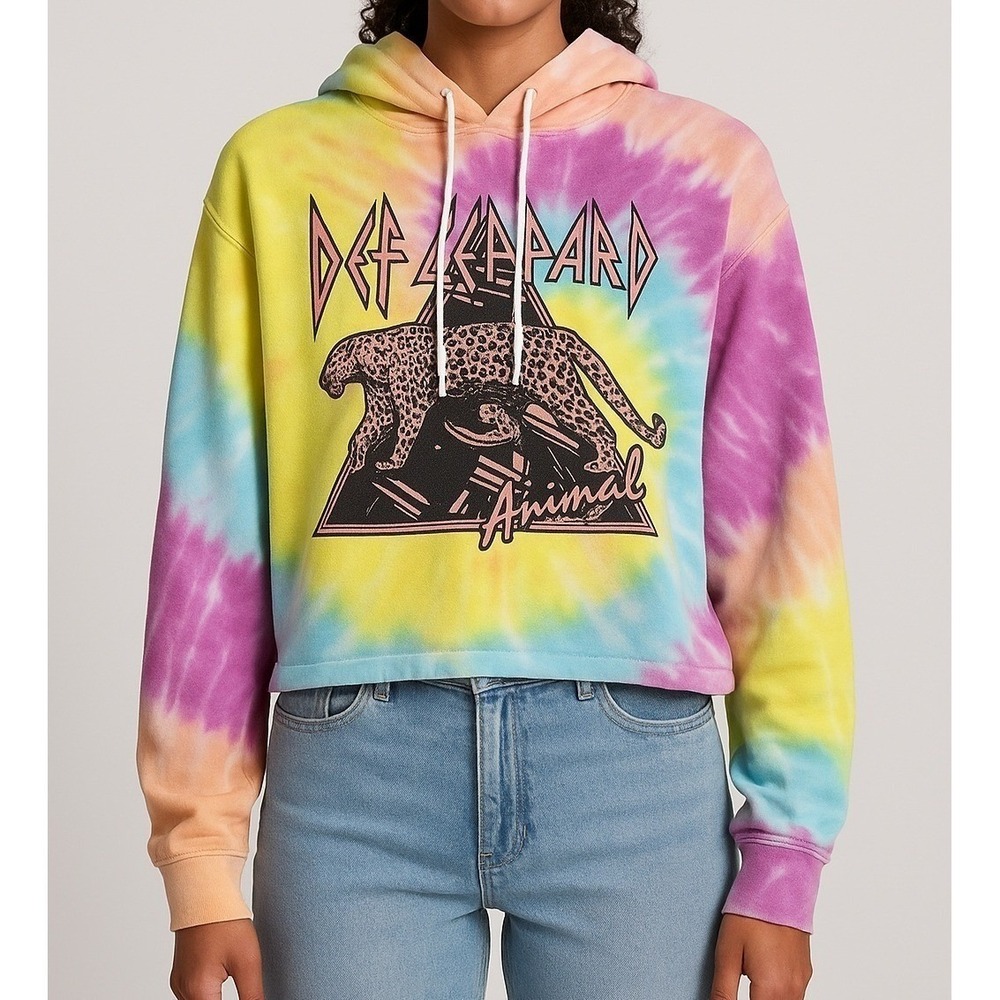 Def Leppard Animal Tie Dye Hoodie Sweatshirt S/M Graphic Band Rock